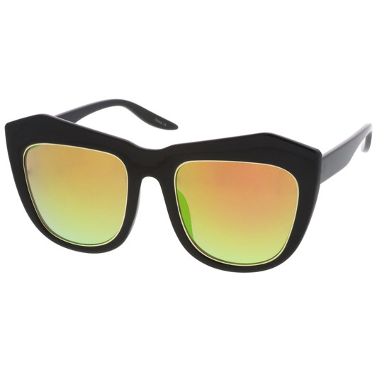 Oversize Chunky Frame Square Colored Mirror Lens Cat Eye Sunglasses 56mm