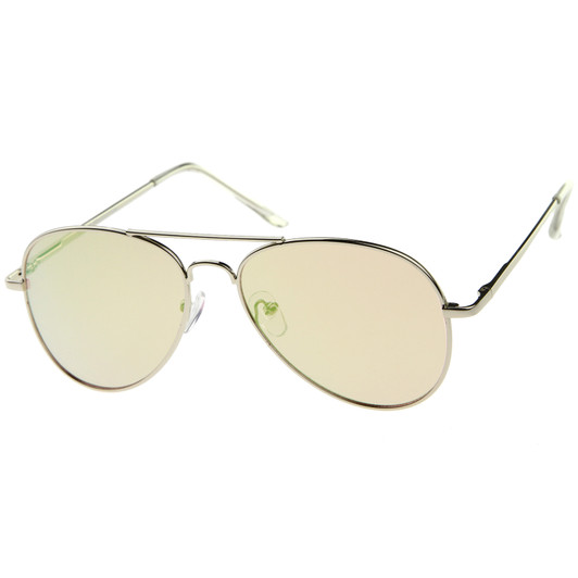 Small Full Metal Color Mirror Teardrop Flat Lens Aviator Sunglasses 56mm