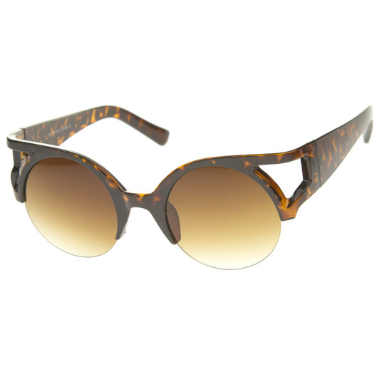 Women's Bold Round Lens Half Frame Cutout Cat Eye Sunglasses 50mm