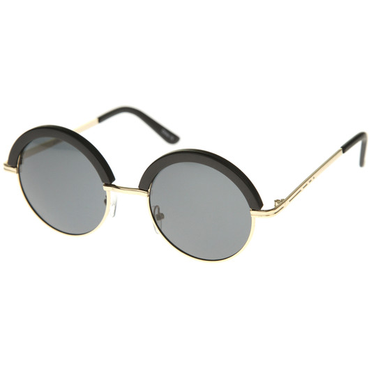 Mod Fashion Oversize Half-Frame Brow Eyelid Round Sunglasses 50mm
