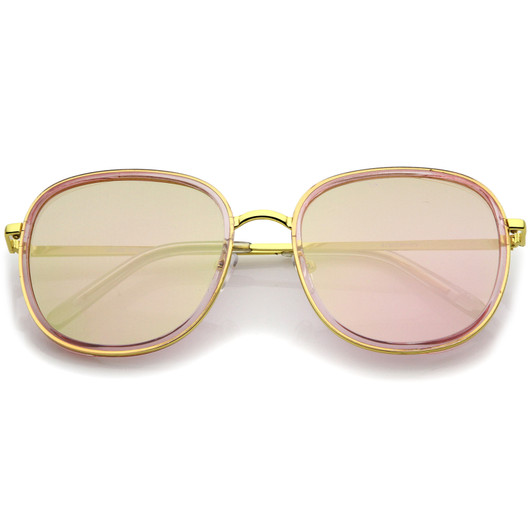 Modern Metal Temple Trim Colored Mirror Flat Lens Square Sunglasses 55mm