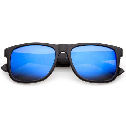 Classic Wide Temple Square Colored Mirror Lens Horn Rimmed Sunglasses 53mm