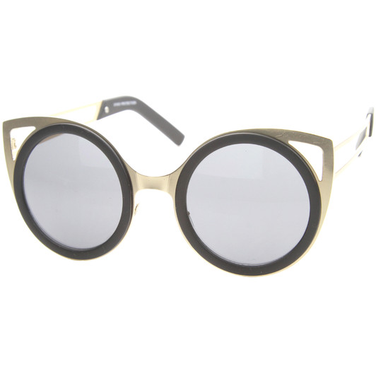 Womens Two-Toned Metal Cutout Round Cat Eye Sunglasses 50mm