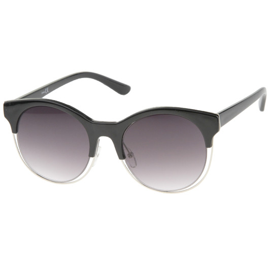 Modern Half Frame Metal Trim Round Cat Eye Sunglasses 53mm