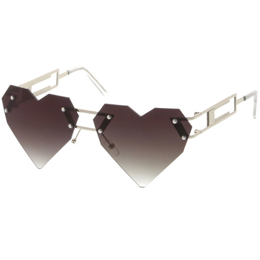 Oversize Laser Cut Heart Sunglasses With Metal Arms Rivet Tinted Lens 60mm