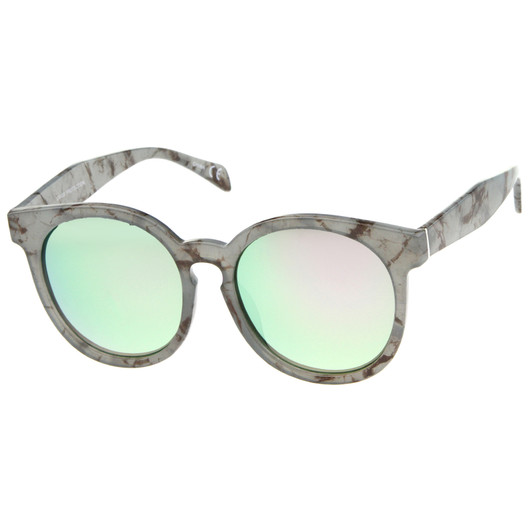Oversized Marble Print Colored Mirror Lens Horn Rimmed Sunglasses 55mm