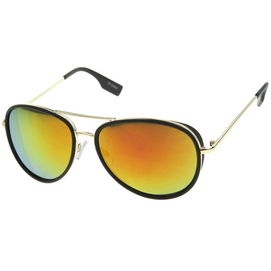 Retro Matte Side Cover Flat Lens Metal Crossbar Mirrored Lens Aviator Sunglasses 60mm