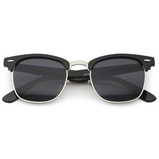 Classic Horn Rimmed Semi Rimless Sunglasses Neutral Colored Square Lens 50mm