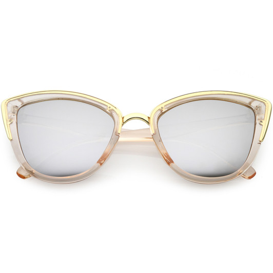 Women's Oversize Cat Eye Sunglasses Metal Trim Colored Mirror Lens 51mm
