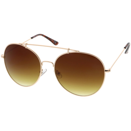 Classic Metal Aviator Sunglasses Crossbar Slim Arms Round Lens 65mm