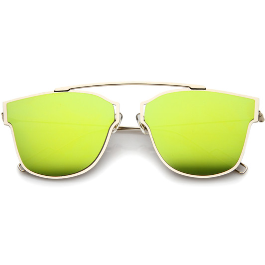 Modern Flash Mirror Lens Ultra Thin Open Metal Minimal Pantos Aviator Sunglasses 55mm