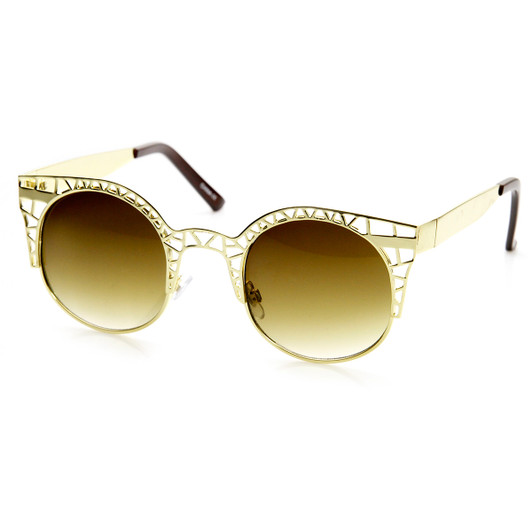 High Fashion Metal Cut Out Hollow Out Frame Round Cat Eye Sunglasses