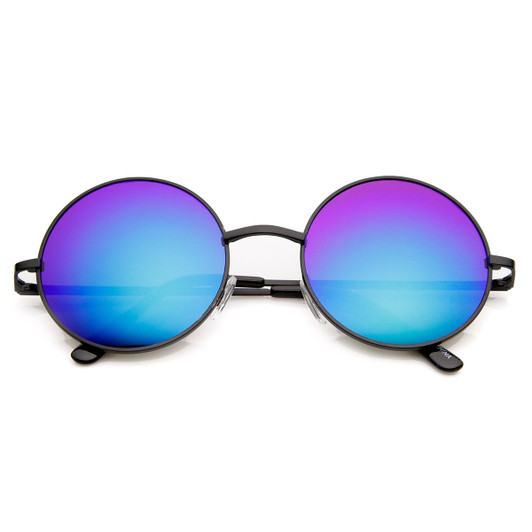 Mid Sized Lennon Style Mirror Lens Metal Round Sunglasses