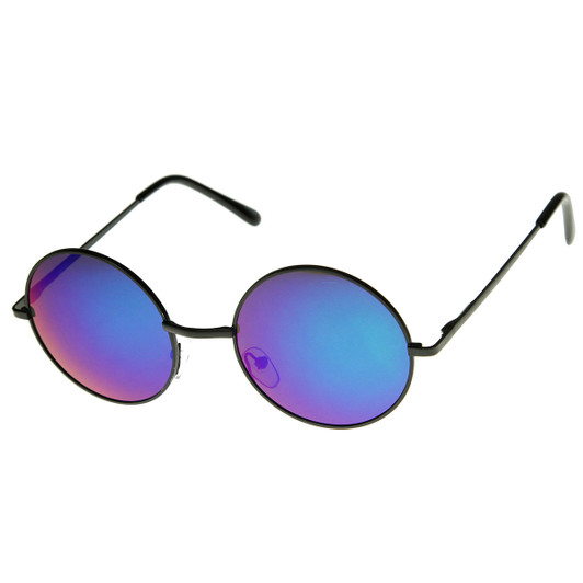 Mid Sized Lennon Style Mirror Lens Metal Round Sunglasses