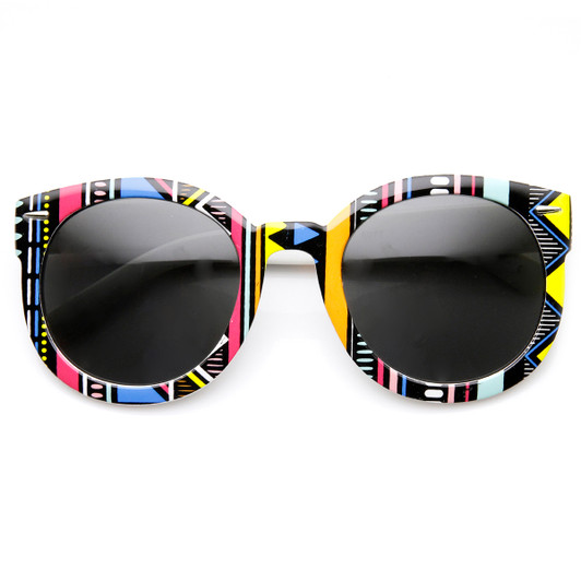 Womens Oversized Native Print Fashion Round Sunglasses