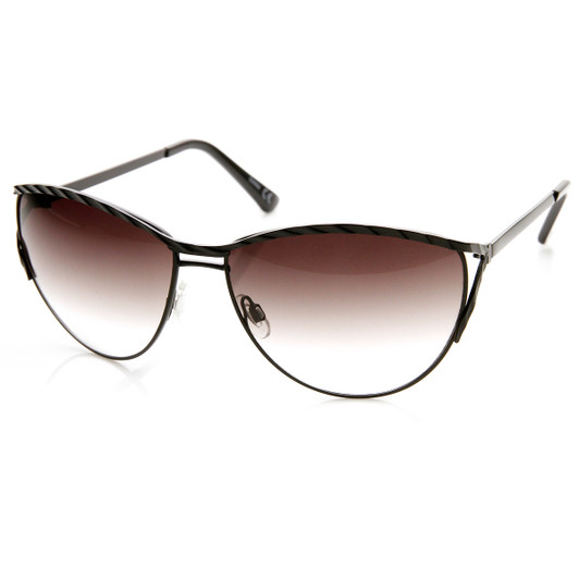 Womens Oversize Embellished Metal Cat Eye Sunglasses