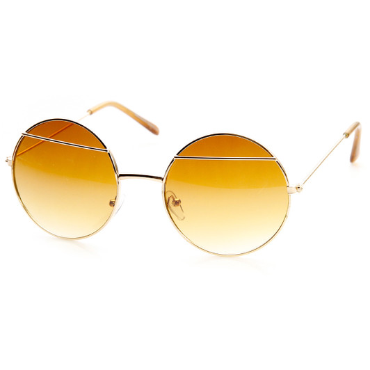 Womens Fashion Eyelid Lennon Style Metal Round Sunglasses