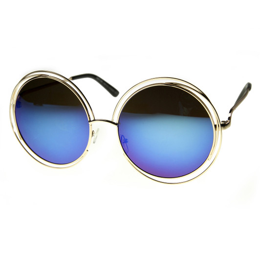 Large Round Metal Ringed Oversized Sunglasses