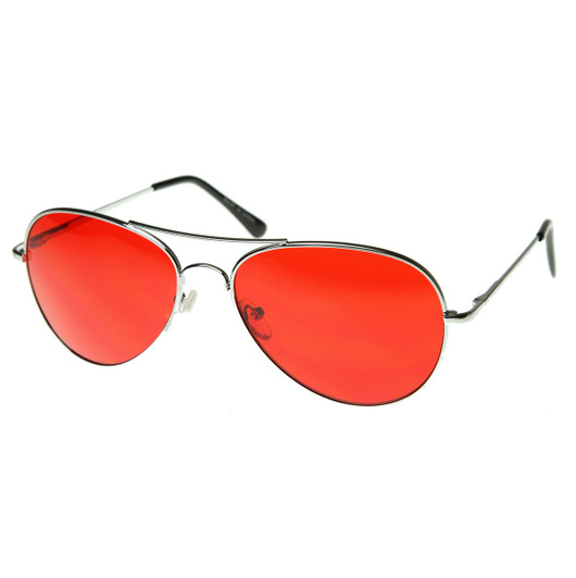 Colorful Premium Silver Metal Aviator Glasses with Color Lens Sunglasses