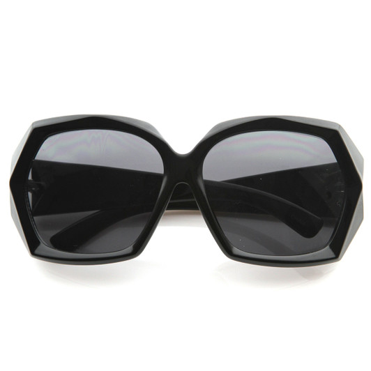 Designer Inspired Womens Fashion Bold Faceted Detail Oversized Sunglasses