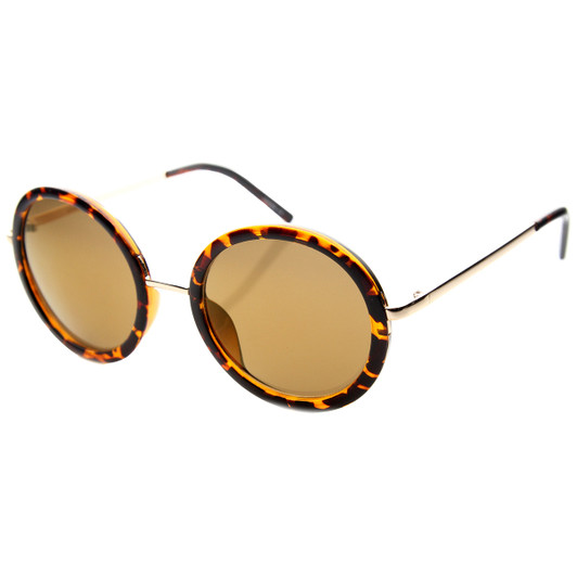 Womens Retro Glam Color Mirror Lens Round Sunglasses