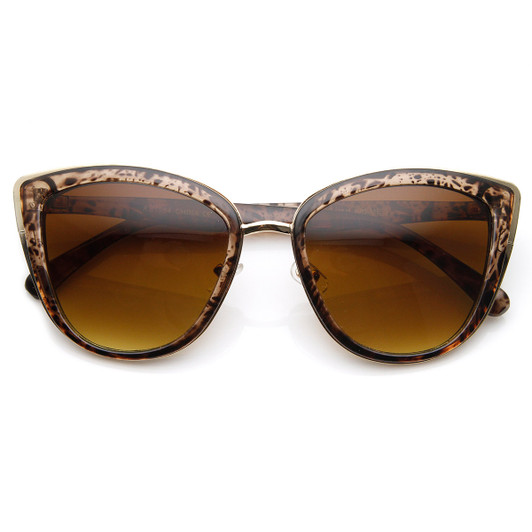 Womens Oversized Metal Plastic Cat Eye Sunglasses