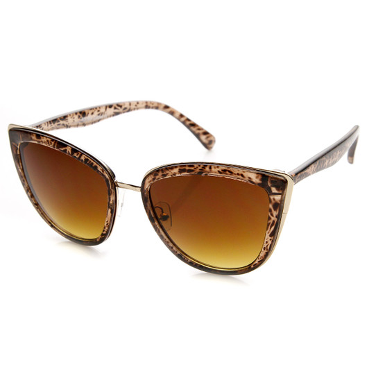 Womens Oversized Metal Plastic Cat Eye Sunglasses