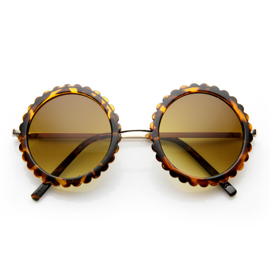 Womens Stylish Round Floral Cut Edge Fashion Sunglasses