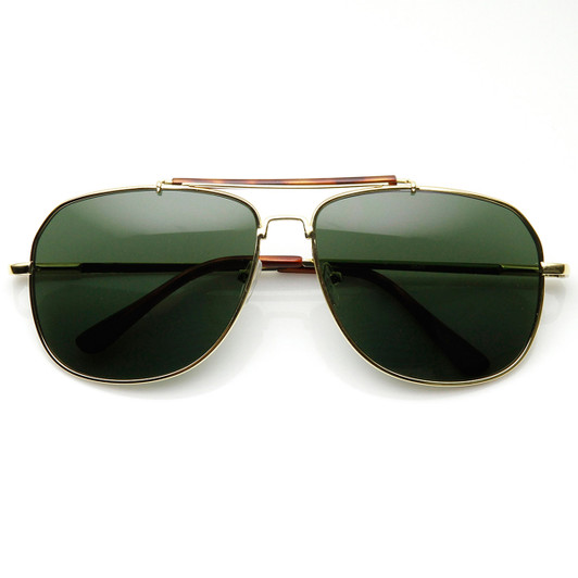 Classic Square Full Metal Frame Crossbar Aviator Sunglasses