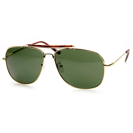 Classic Square Full Metal Frame Crossbar Aviator Sunglasses