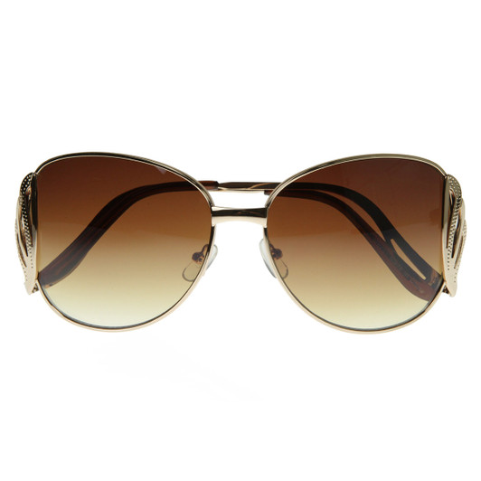 Large  Metal Low Cut-Out Temple Womens Oversized Sunglasses Fashion Eyewear