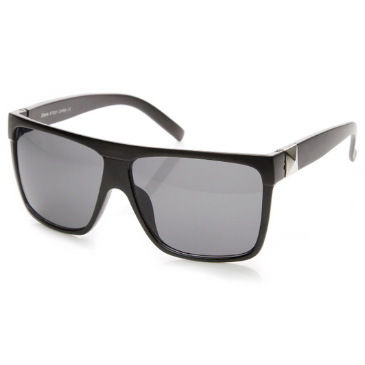 Large Retro Black Square Flat Top Aviator Sunglasses