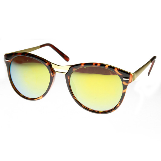 High Fashion Design Metal Temple Color Mirror Lens Round P3 Sunglasses