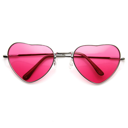Womens Adorable Metal Heart Shape Color Tinted Sunglasses