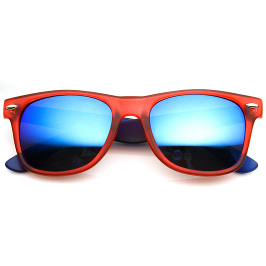 Frosted Multi Color Two-Tone Color Mirror Lens Horn Rimmed Sunglasses
