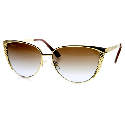 Womens Oversize Metal Engraved Glam Cat Eye Sunglasses