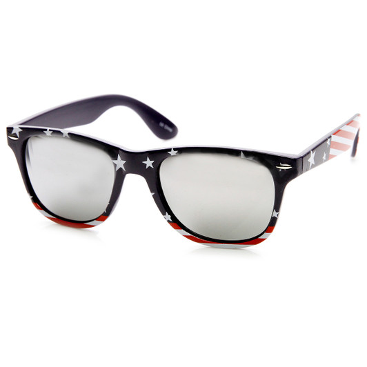 American Flag USA Stars and Stripes MIRRORED Horn Rimmed Sunglasses