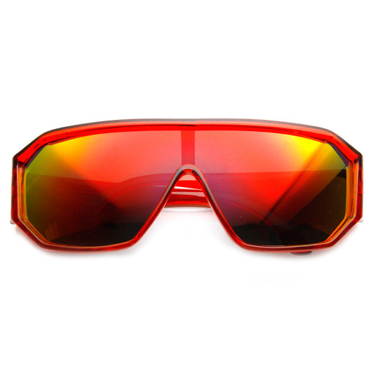 Mens Color Mirror Futuristic Large Mono Block Shield Sport Sunglasses