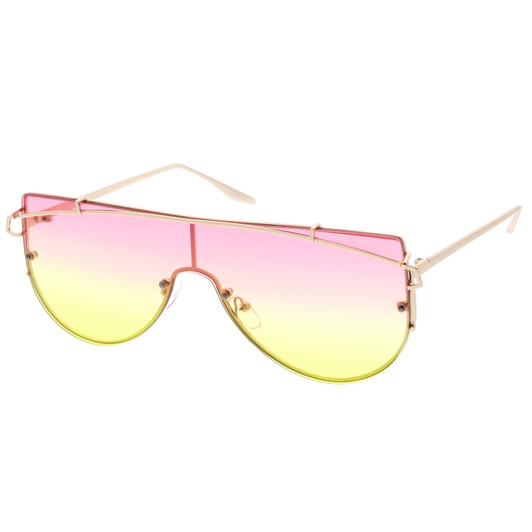 Futuristic Rimless Metal Crossbar Gradient Colored Mono Lens Shield Sunglasses 61mm