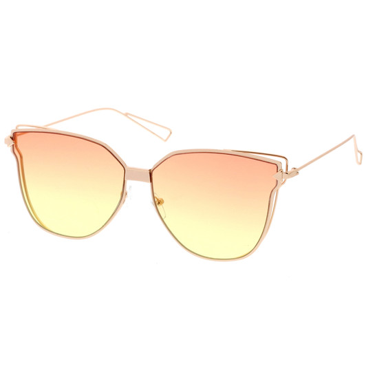 Oversize Cat Eye Sunglasses With Colorful Gradient Flat Lens And Wire Arms 59mm