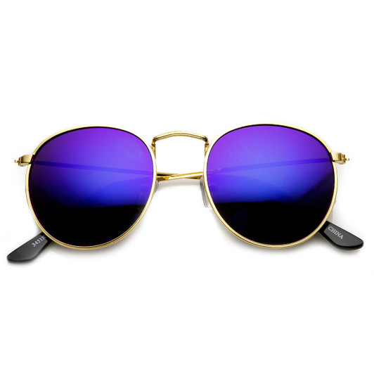 Retro Fashion Metal Frame Flash Mirror Lens Round Sunglasses
