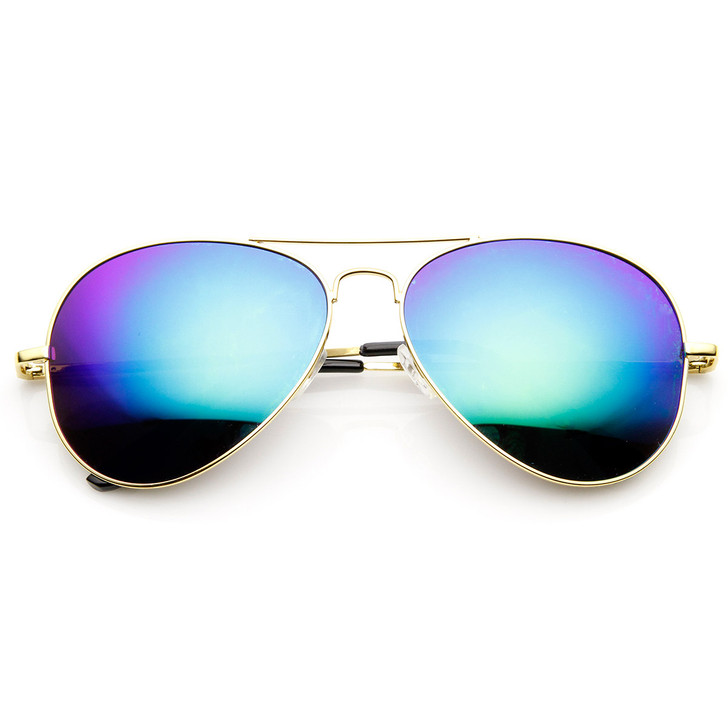 Classic Metal Teardrop Color Mirror Lens Aviator Sunglasses w/ Spring Hinges