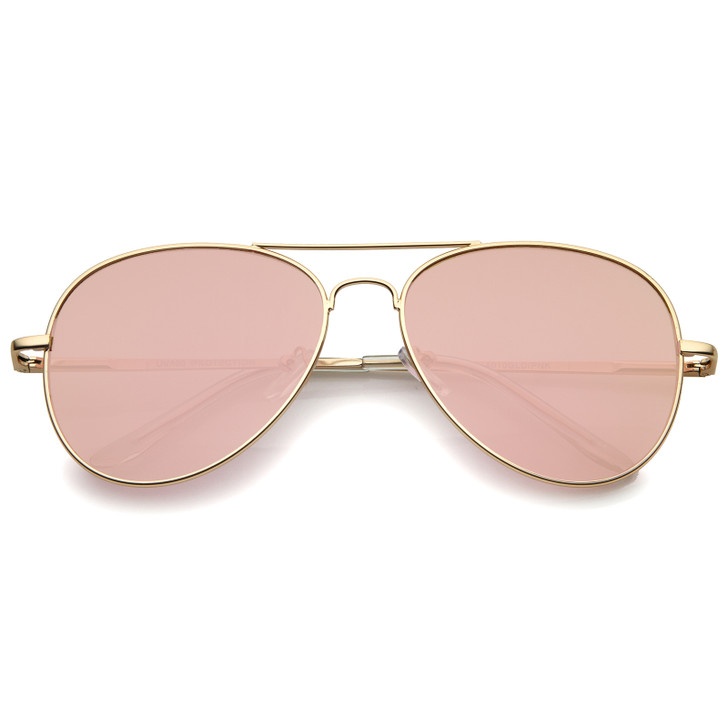 Small Matte Metal Rose Gold Pink Mirror Flat Lens Aviator Sunglasses 56mm