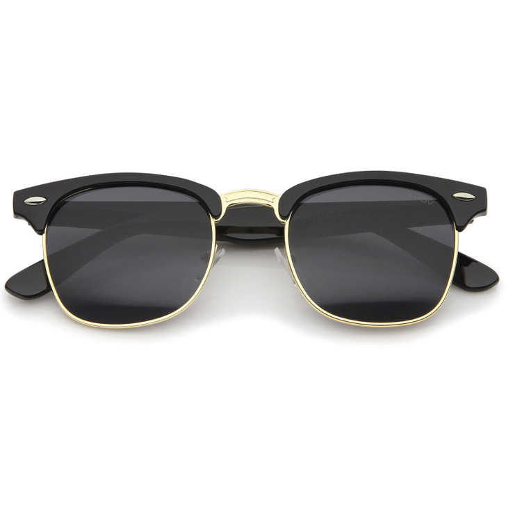 Premium Half Frame Horn Rimmed Sunglasses with Metal Rivets