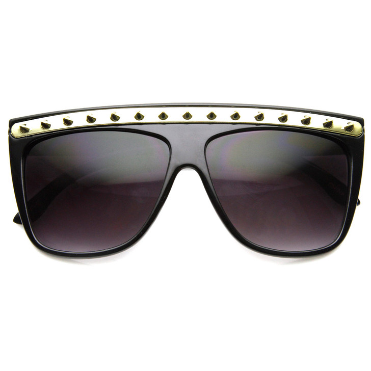 Large Oversize Flat Top Metal Studded Spiked Sunglasses