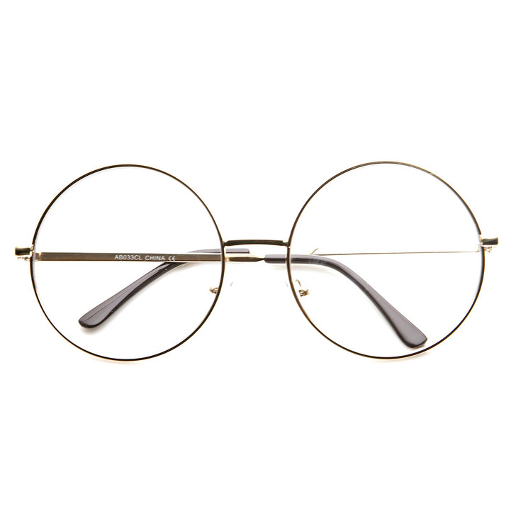 Large Oversized Metal Frame Clear Lens Round Circle Eye Glasses