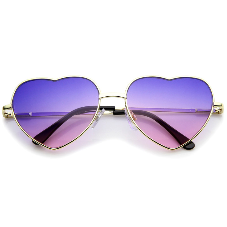 Small Thin Metal Frame Temples Vibrant Colored Gradient Lens Heart Sunglasses 52mm