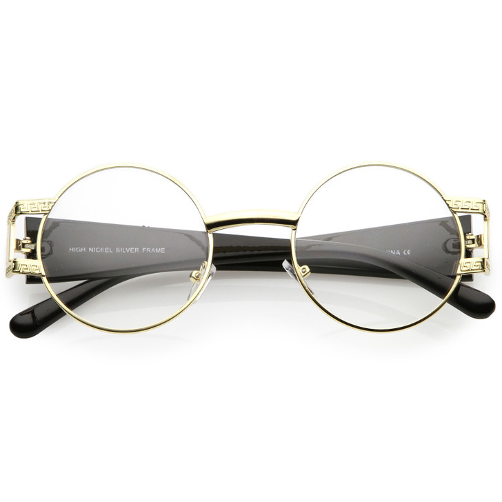 Steampunk Inspired Round Glasses Chunky Arms Clear Lens 49mm