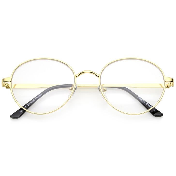 Classic Metal Frame Slim Temple Clear Lens Round Eyeglasses 53mm