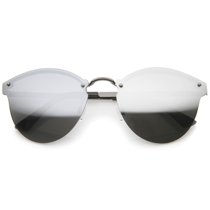 Womens Fashion Iridescent Lens Rimless Metal Temple Cat Eye Sunglasses